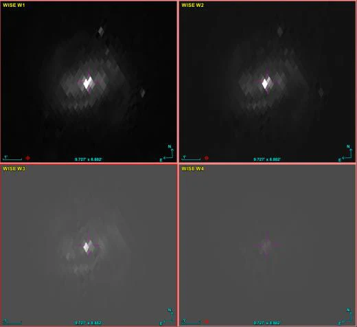 Cuatro paneles de M100 en las bandas infrarrojas de WISE